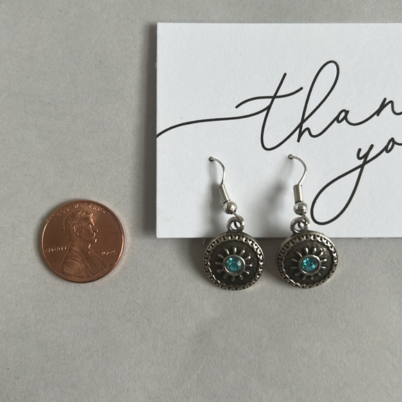 Circle Silver Blue Stone Dangle Earrings - Picture 5 of 5